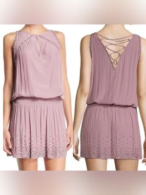 Ramy Brook Dusty Mauve Lace-Up Back Studded Mini Dress